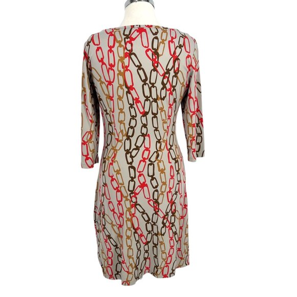 J. McLaughlin Chain Print Dress 3/4 Sleeve Draped Waist Gray Multi Size Medium - Picture 9 of 13